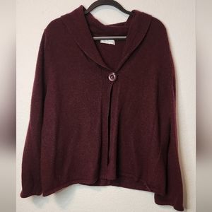Susan Bristol Maroon Angora and Wool Blend Cowl‎ Neck Cardigan, Size L